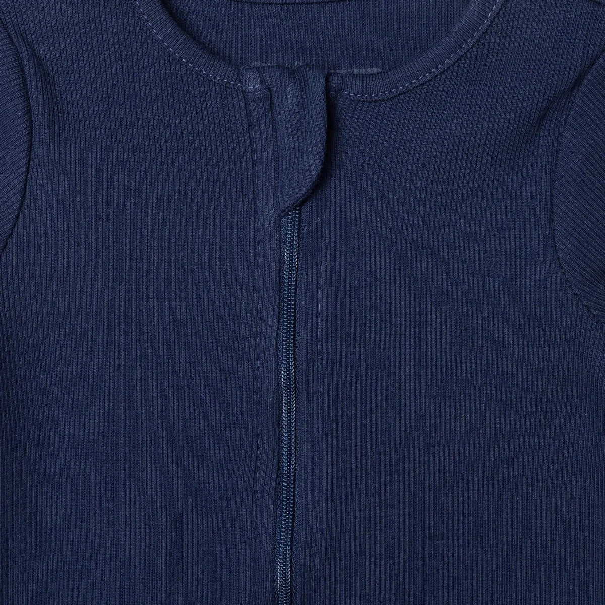 HelloBaby Zip-Up Ribbed Baby Sleepsuit with Feet (Newborn to 6-9 Months) - Dark Blue Dark Blue - ebebek