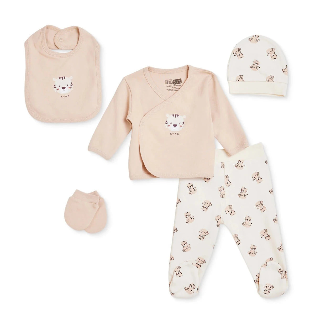 HelloBaby 5 Piece Lion Print Baby Hospital Bag Set (Newborn) Ecru - ebebek
