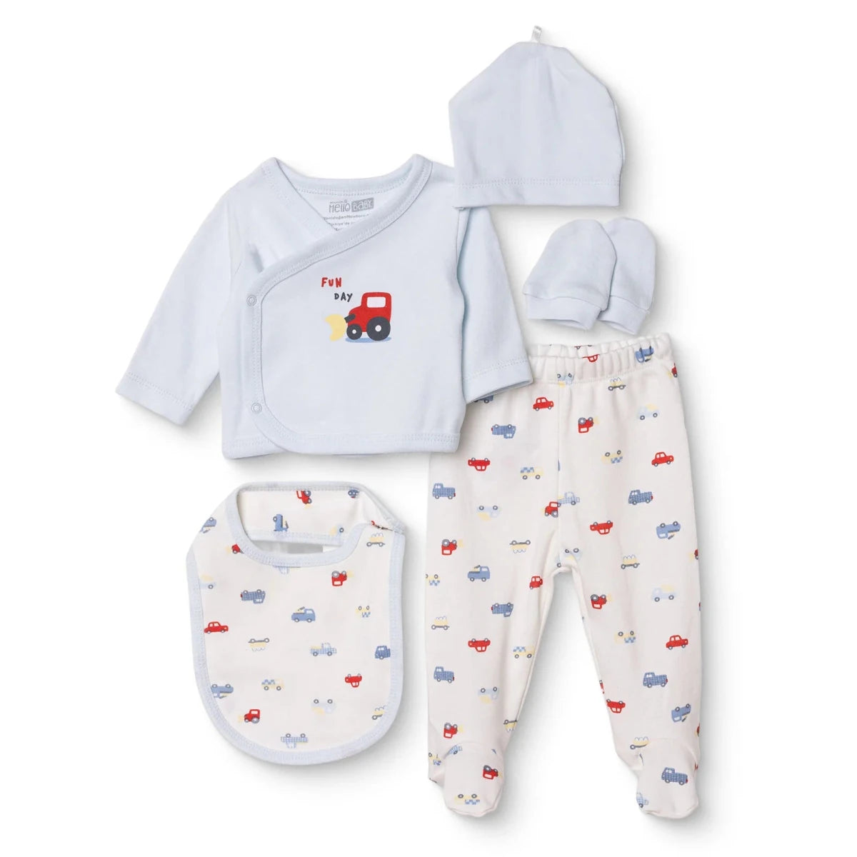 HelloBaby 5 Piece Car Print Baby Hospital Bag Set (Newborn) Ecru - ebebek