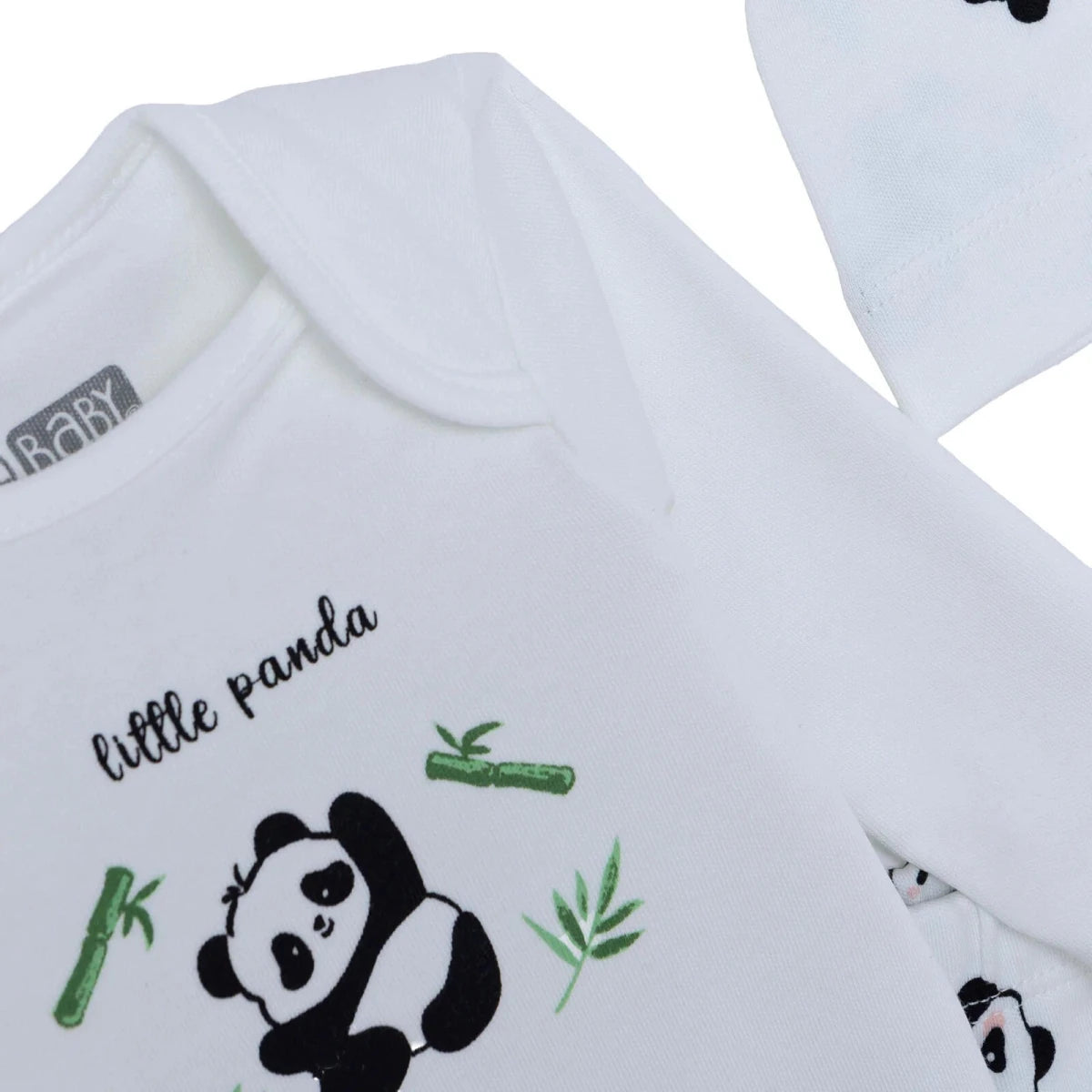 HelloBaby Panda Print Baby Bodysuit, Hat & Bottoms Set (Newborn to 6-9 Months) Ecru - ebebek