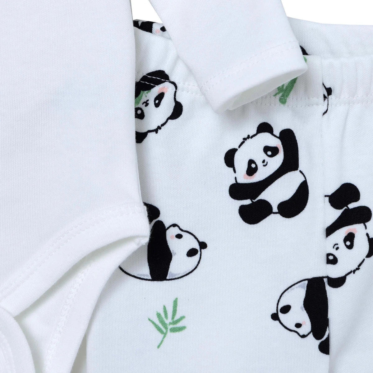 HelloBaby Panda Print Baby Bodysuit, Hat & Bottoms Set (Newborn to 6-9 Months) Ecru - ebebek