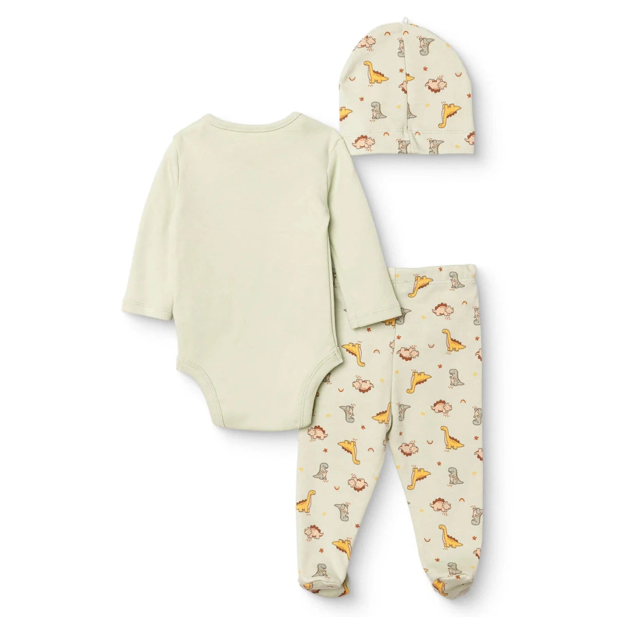 HelloBaby Dinosaur Print Baby Bodysuit, Hat & Bottoms Set (Newborn to 6-9 Months) Green - ebebek