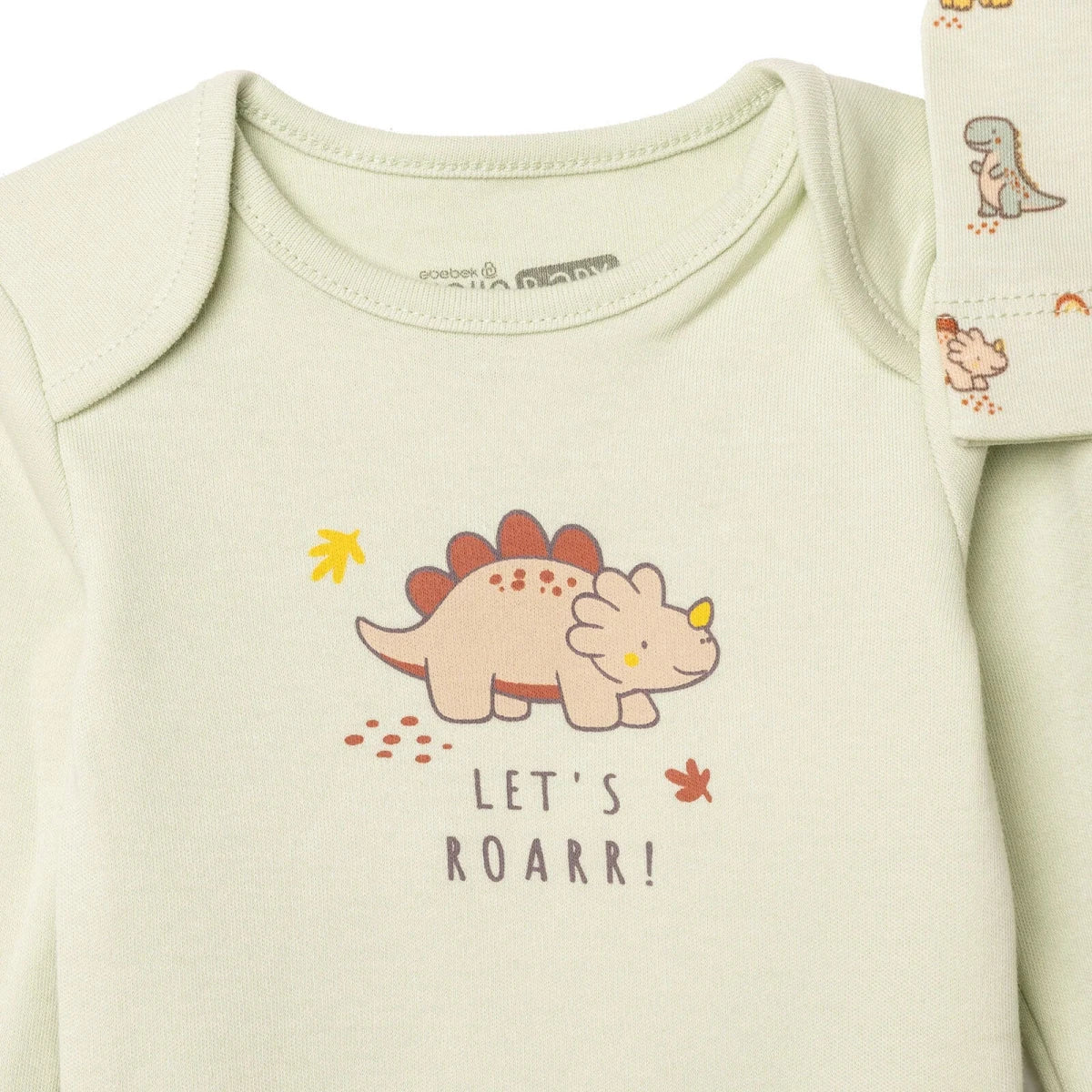 HelloBaby Dinosaur Print Baby Bodysuit, Hat & Bottoms Set (Newborn to 6-9 Months) Green - ebebek