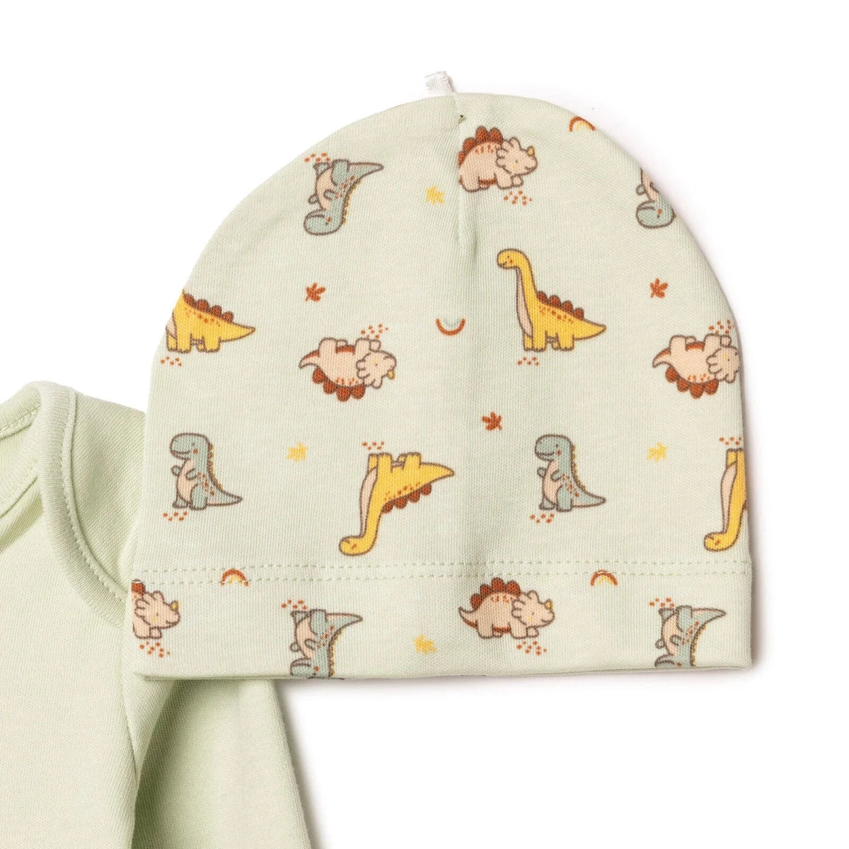HelloBaby Dinosaur Print Baby Bodysuit, Hat & Bottoms Set (Newborn to 6-9 Months) Green - ebebek