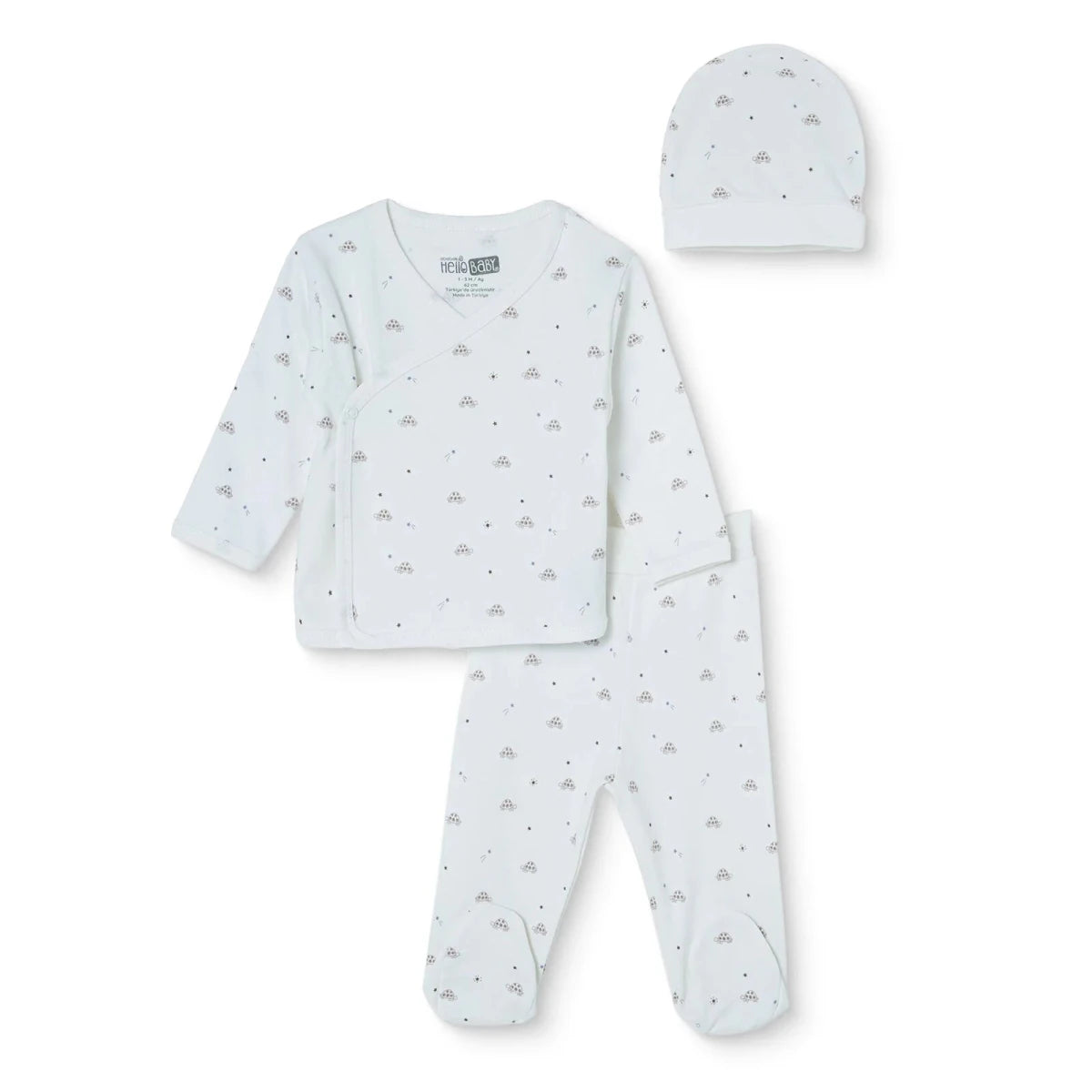 HelloBaby Turtle Print Baby Hat, Vest & Bottoms Set (Newborn to 3-6 Months) Ecru - ebebek