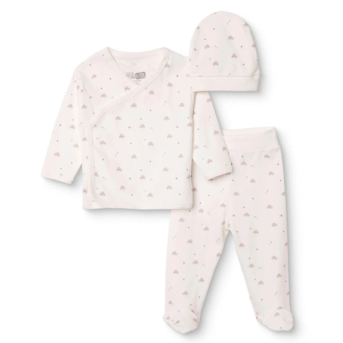 HelloBaby Turtle Print Baby Hat, Vest & Bottoms Set (Newborn to 3-6 Months) Ecru - ebebek