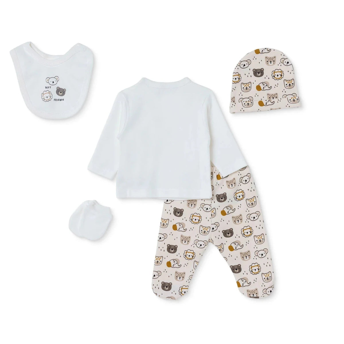 HelloBaby 5 Piece Crew Neck Animal Print Boxed Baby Hospital Bag Set (Newborn) Ecru - ebebek