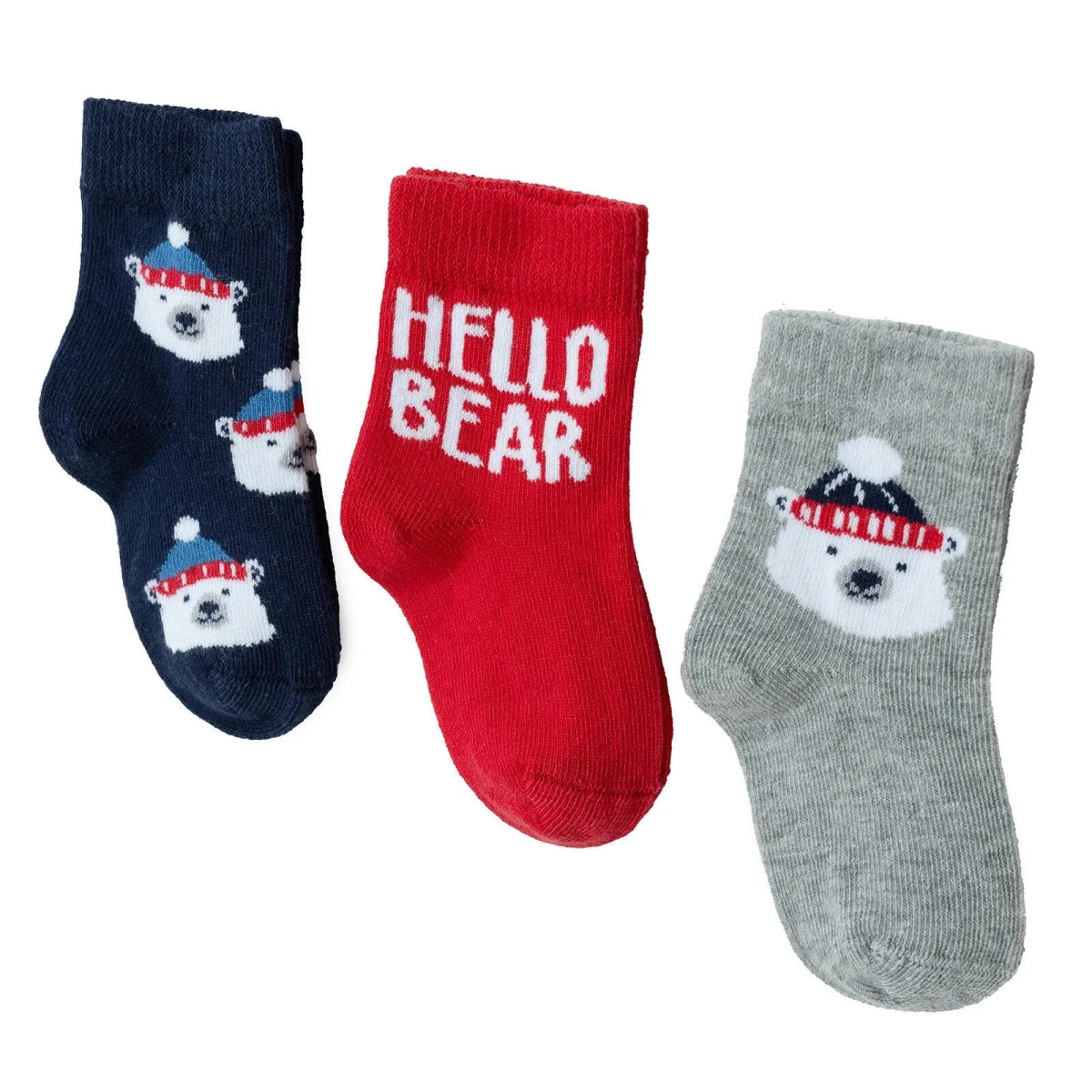 HelloBaby 3 Pack Bear Print Ankle Baby Socks (Newborn to 2-3 Years) - Red Red - ebebek