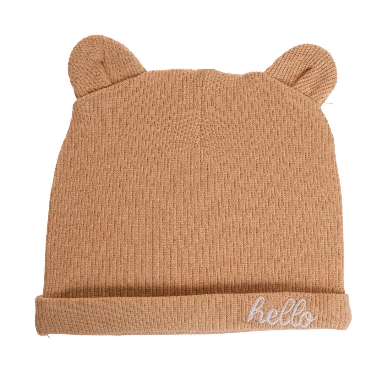 HelloBaby Slogan Print Ribbed Baby Hat (Newborn) Light Brown - ebebek