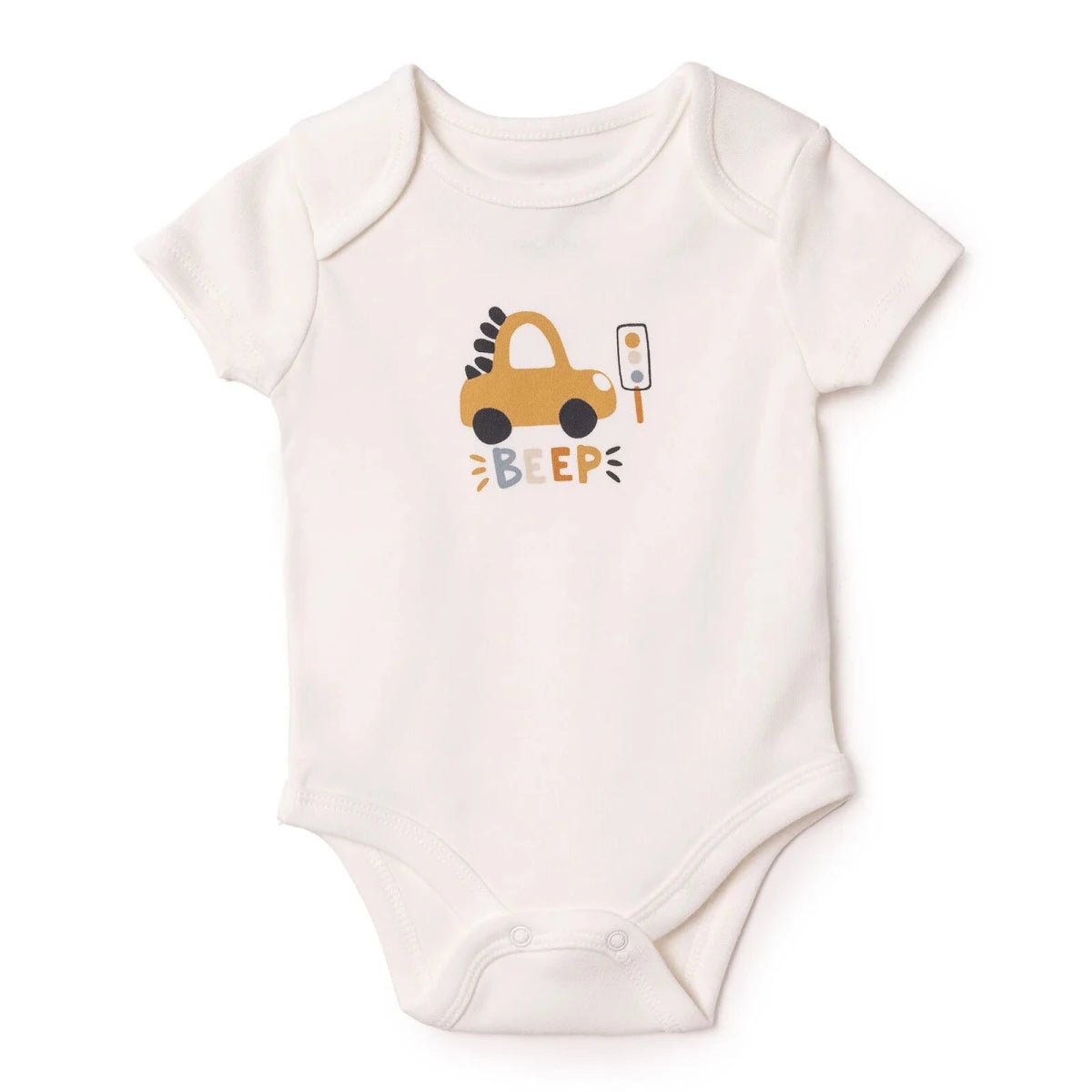 HelloBaby Car Print Baby Bodysuit, Hat & Sleepsuit Set (Newborn to 3-6 Months) Ecru - ebebek