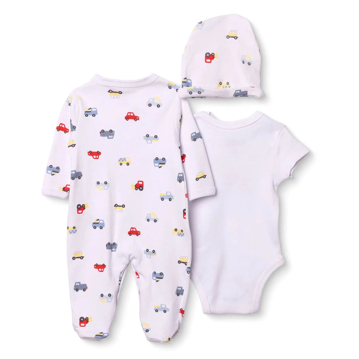 HelloBaby Car Print Baby Bodysuit, Hat & Sleepsuit Set (Newborn to 3-6 Months) Blue - ebebek