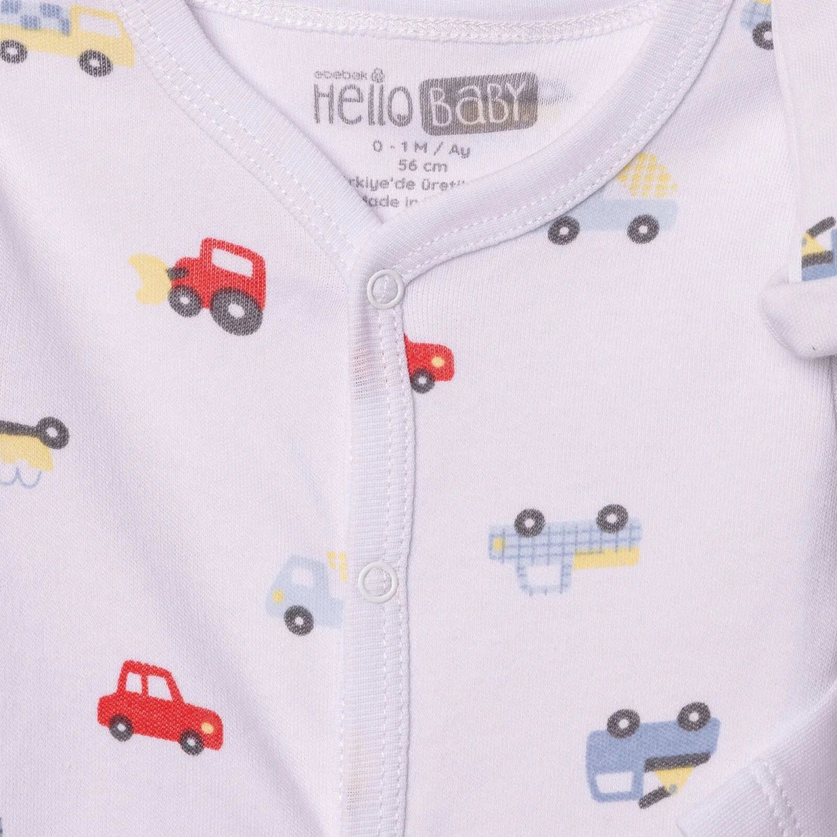 HelloBaby Car Print Baby Bodysuit, Hat & Sleepsuit Set (Newborn to 3-6 Months) Blue - ebebek