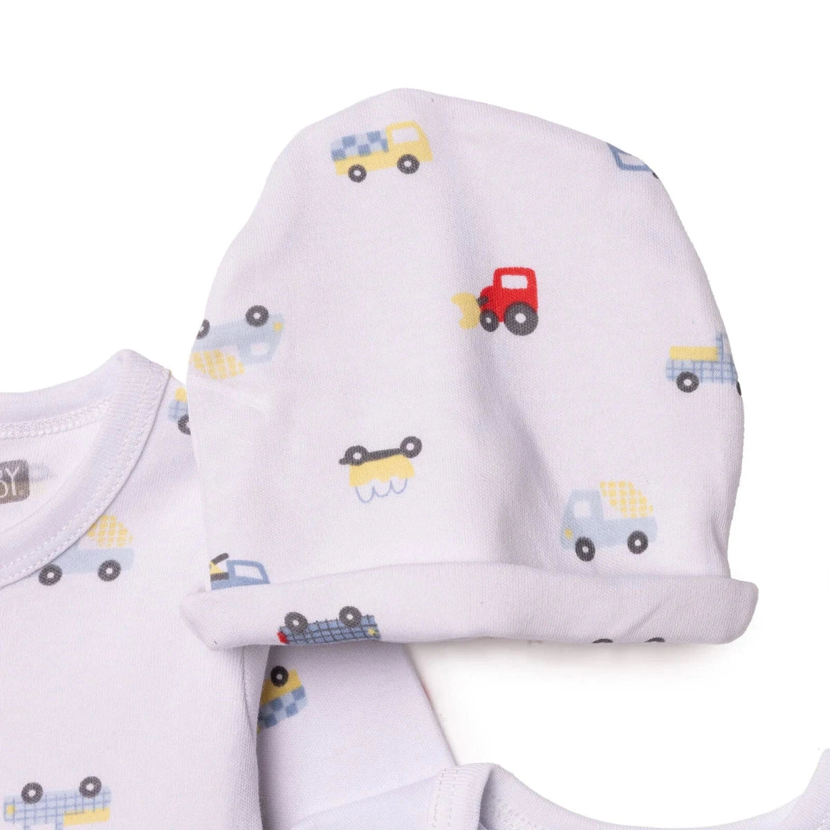 HelloBaby Car Print Baby Bodysuit, Hat & Sleepsuit Set (Newborn to 3-6 Months) Blue - ebebek