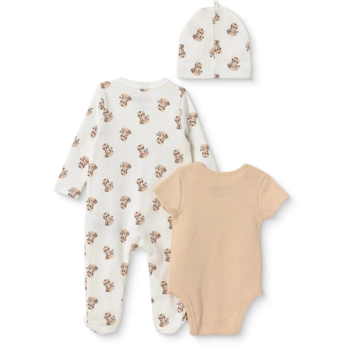 HelloBaby "Roar" Slogan Baby Bodysuit, Hat & Sleepsuit Set (Newborn to 3-6 Months) Ecru - ebebek