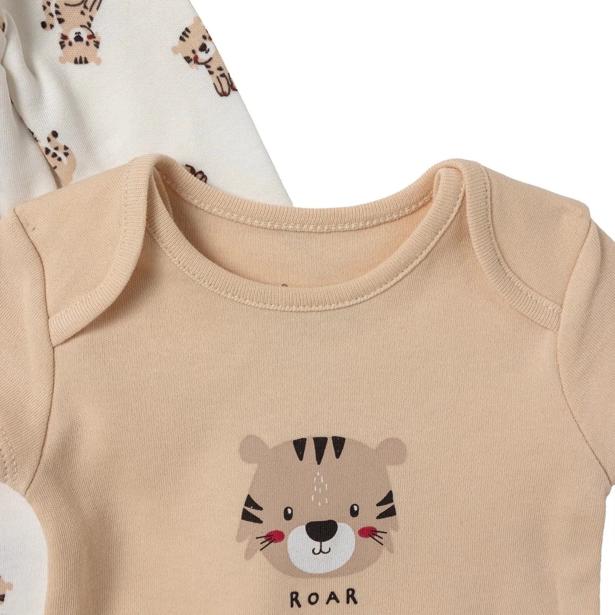 HelloBaby "Roar" Slogan Baby Bodysuit, Hat & Sleepsuit Set (Newborn to 3-6 Months) Ecru - ebebek