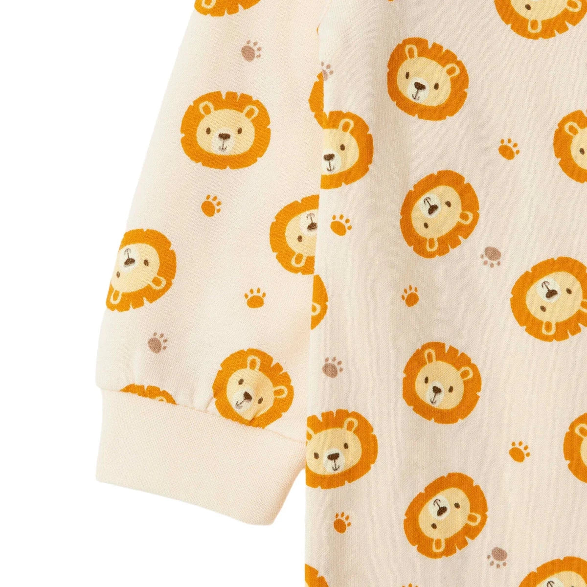 HelloBaby Lion Print Long Sleeve Footless Baby Sleepsuit (Newborn to 6-9 Months) Ecru - ebebek