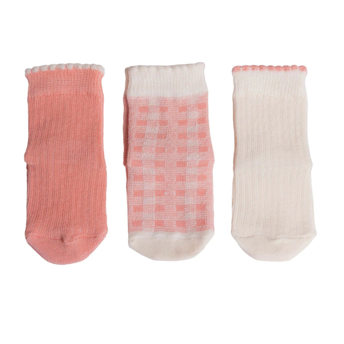 HelloBaby Check Print 3 Pack Non-Slip Baby Socks (Newborn to 3-4 Years) Pink - ebebek