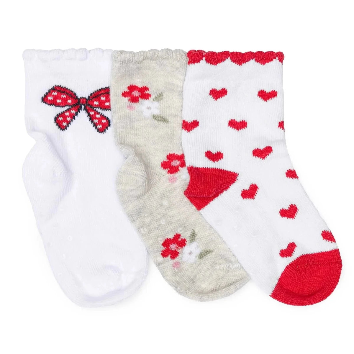 HelloBaby 3 Pack Heart & Floral Print Non-Slip Baby Socks (Newborn to 2-3 Years) Red - ebebek