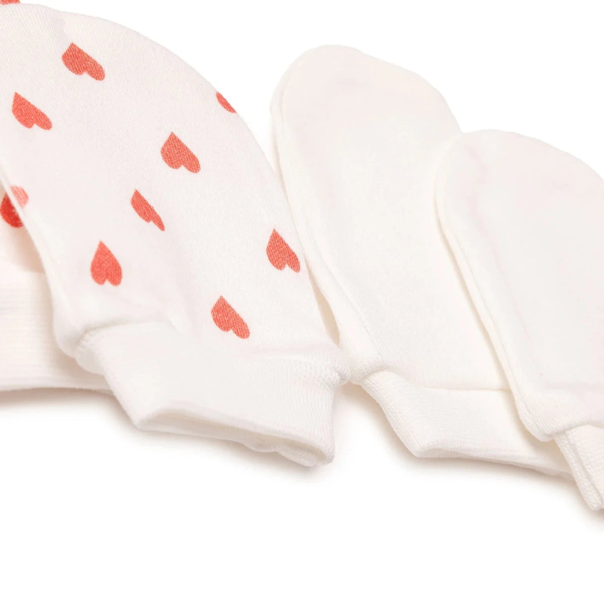HelloBaby Heart Print Baby Scratch Mitts (Newborn) Ecru Printed - ebebek