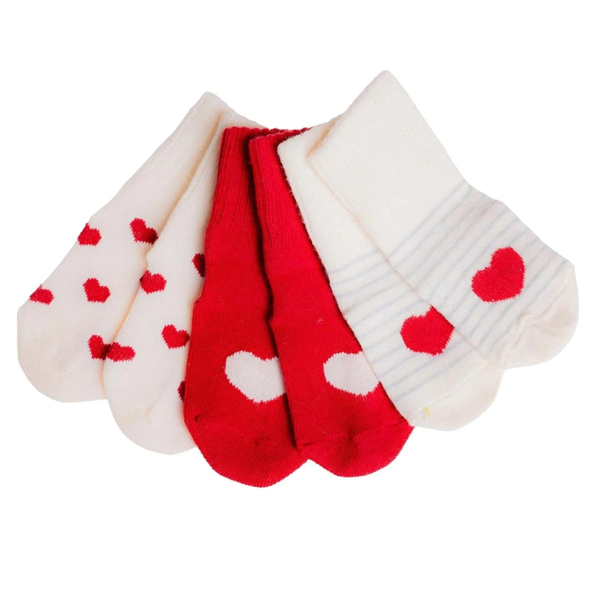 HelloBaby Heart Print 3 Pack Roll-Top Baby Socks (Newborn to 12-24 Months) Red - ebebek
