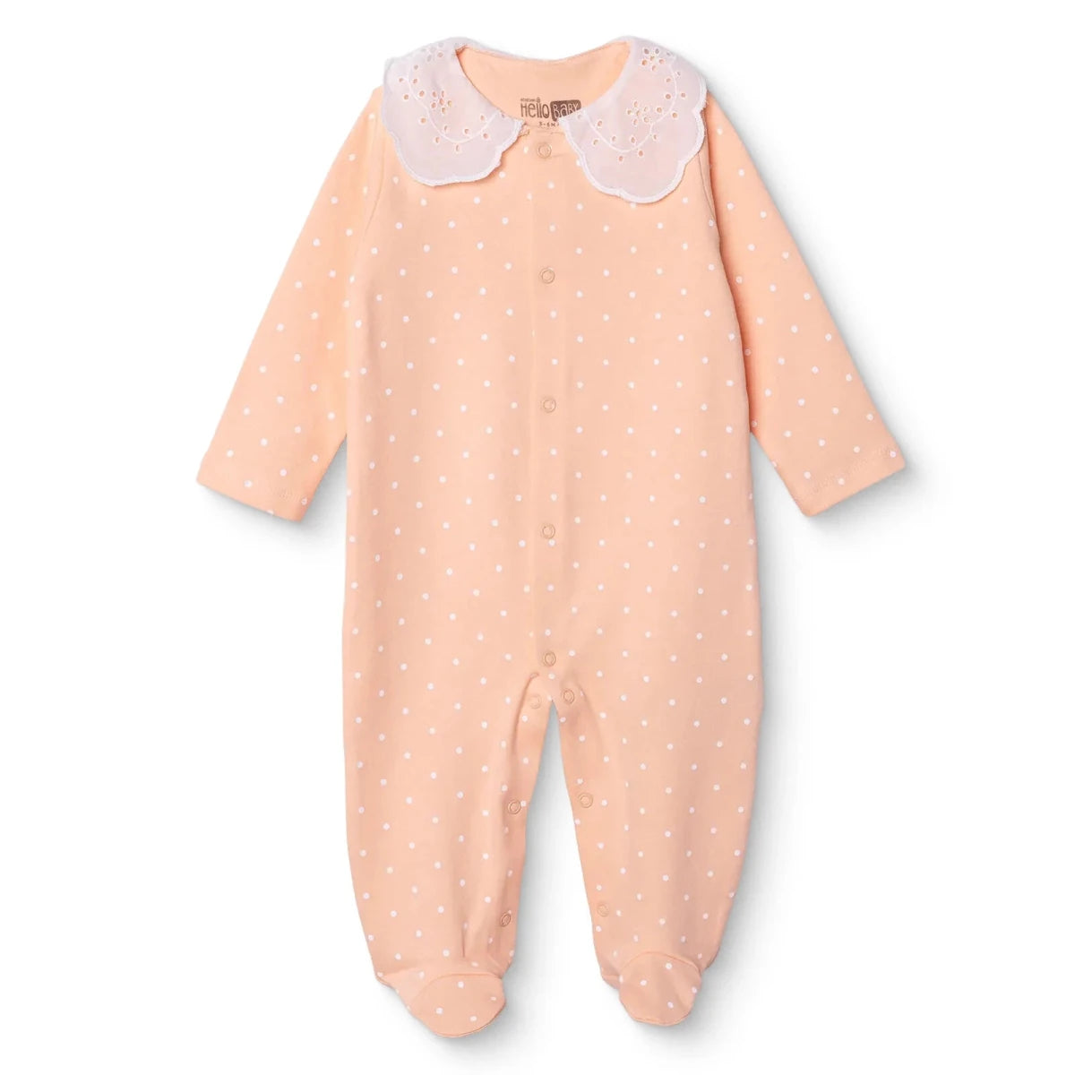 HelloBaby Polka Dot Long Sleeve Baby Sleepsuit with Feet (Newborn to 6-9 Months) Salmon - ebebek