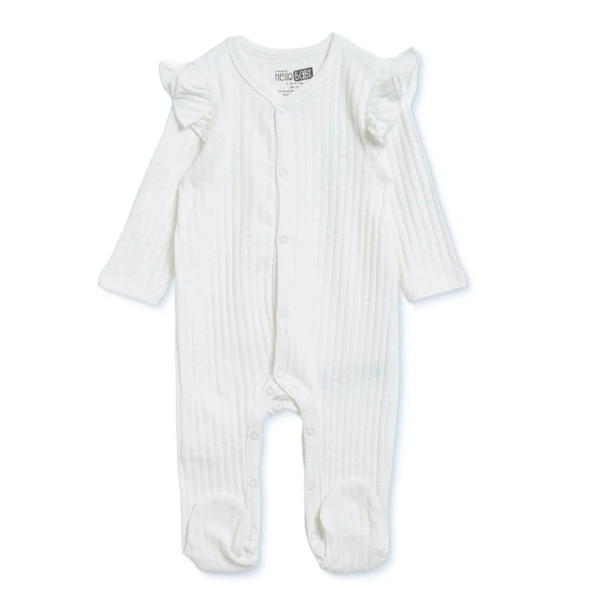 HelloBaby Long Sleeve Ribbed Footed Baby Sleepsuit (Newborn to 6-9 Months) Ecru - ebebek