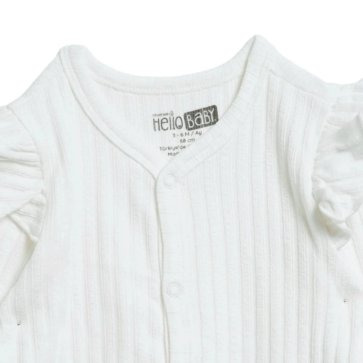 HelloBaby Long Sleeve Ribbed Footed Baby Sleepsuit (Newborn to 6-9 Months) Ecru - ebebek