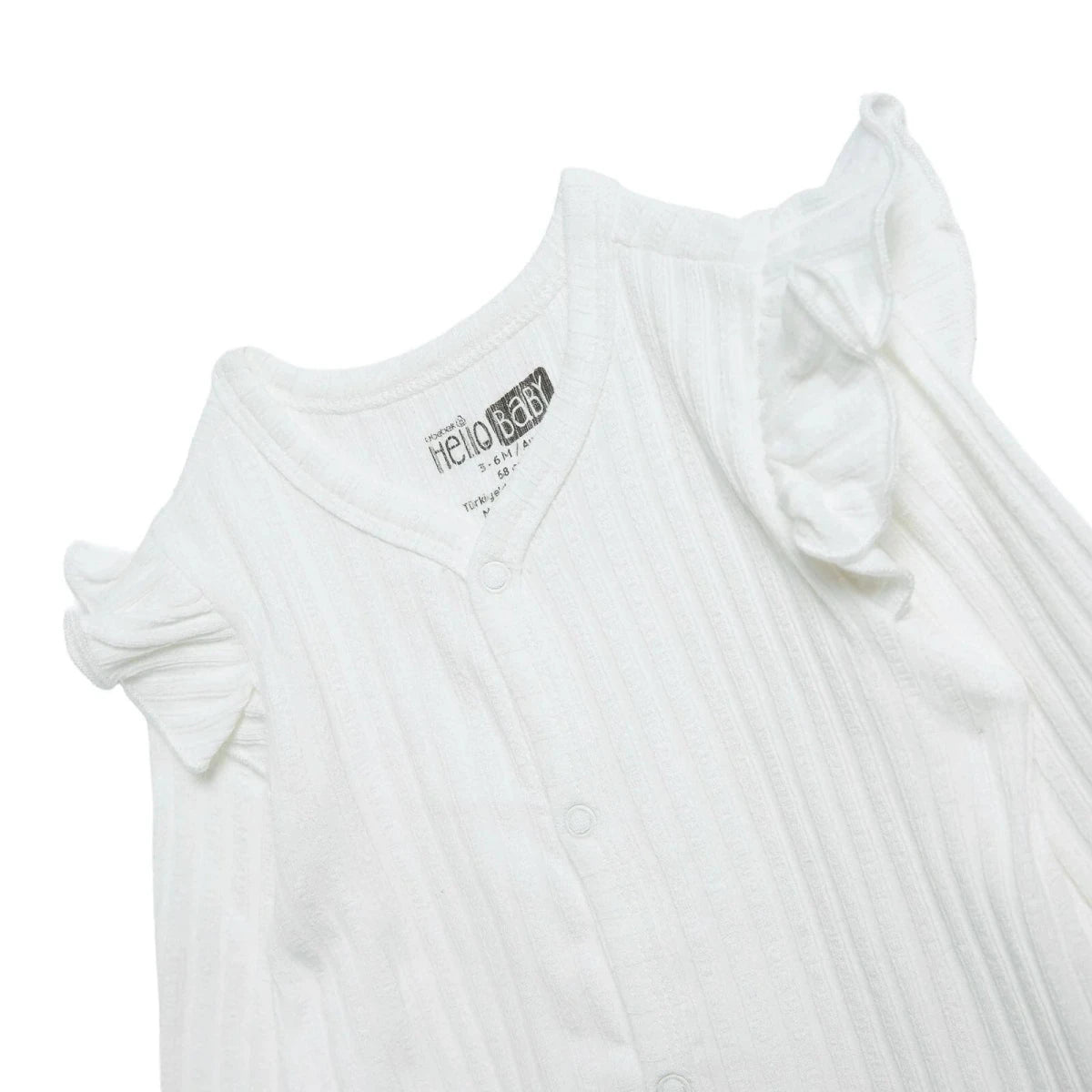HelloBaby Long Sleeve Ribbed Footed Baby Sleepsuit (Newborn to 6-9 Months) Ecru - ebebek