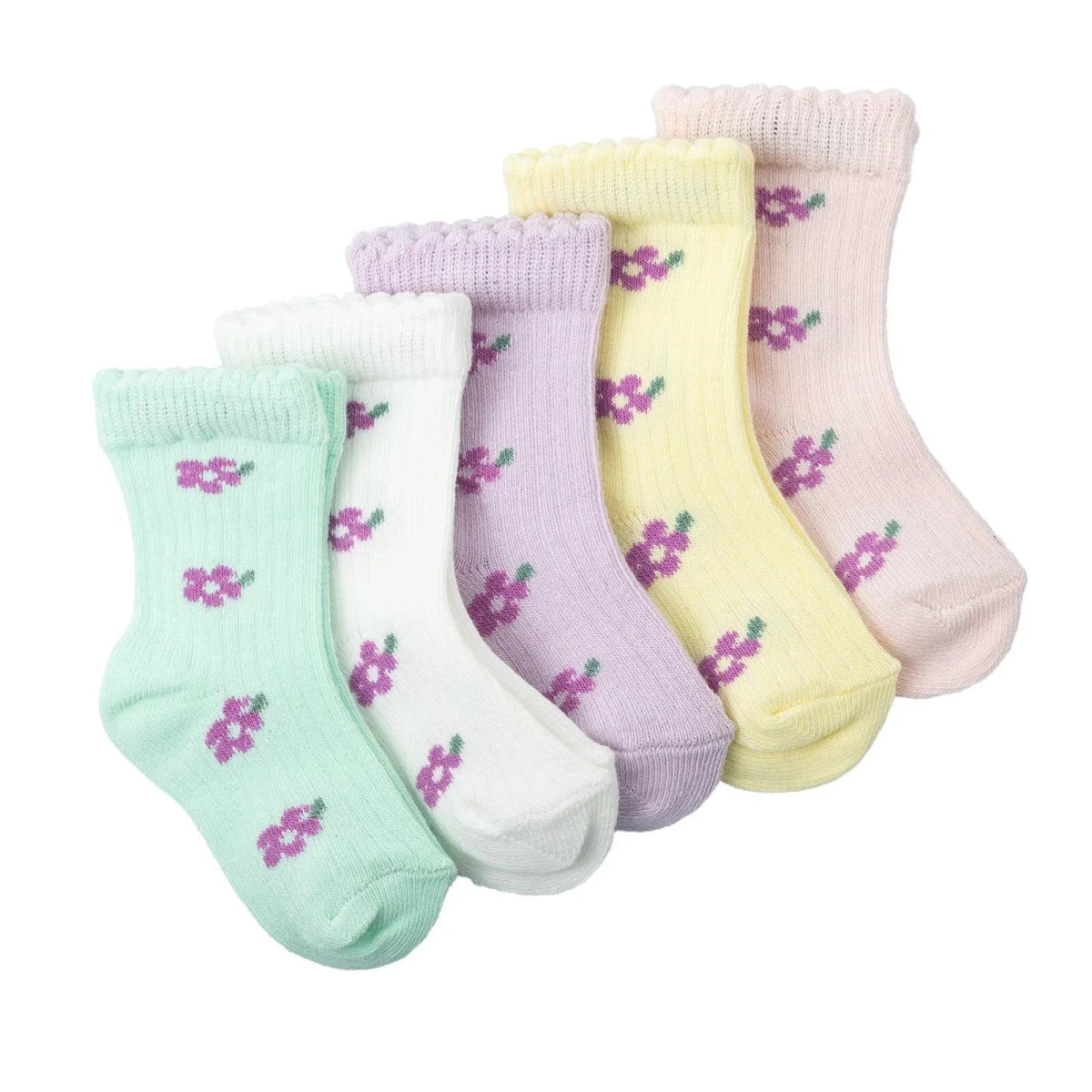 HelloBaby Floral Print 5 Pack Ankle Baby Socks (Newborn to 4-5 Years) Purple - ebebek