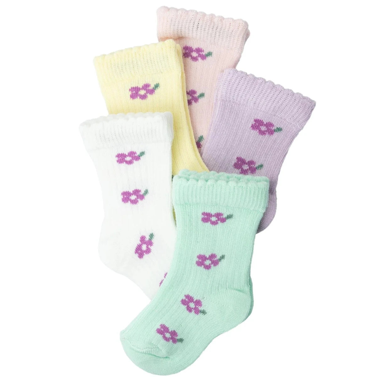 HelloBaby Floral Print 5 Pack Ankle Baby Socks (Newborn to 4-5 Years) Purple - ebebek
