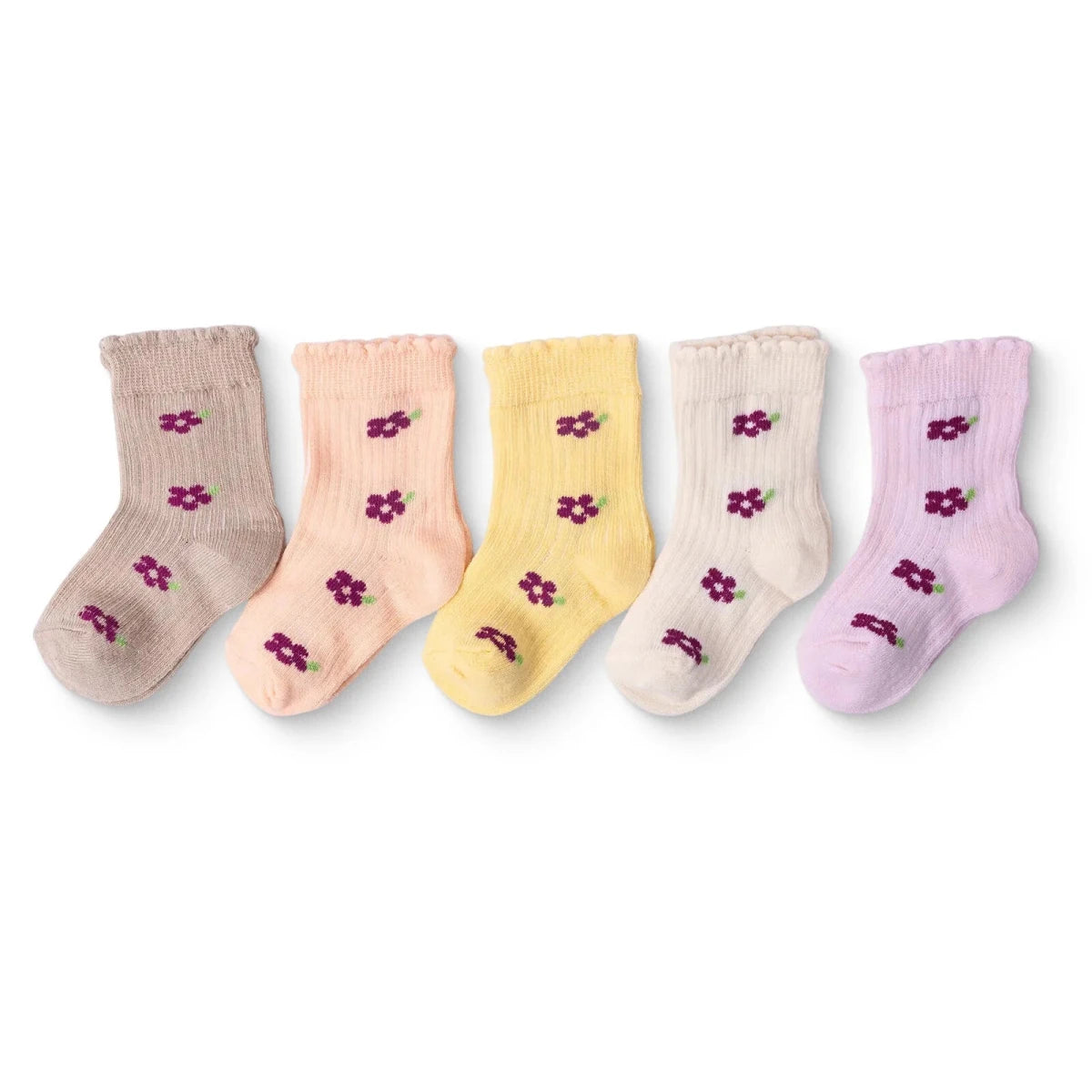 HelloBaby Floral Print 5 Pack Ankle Baby Socks (Newborn to 4-5 Years) Lilac - ebebek