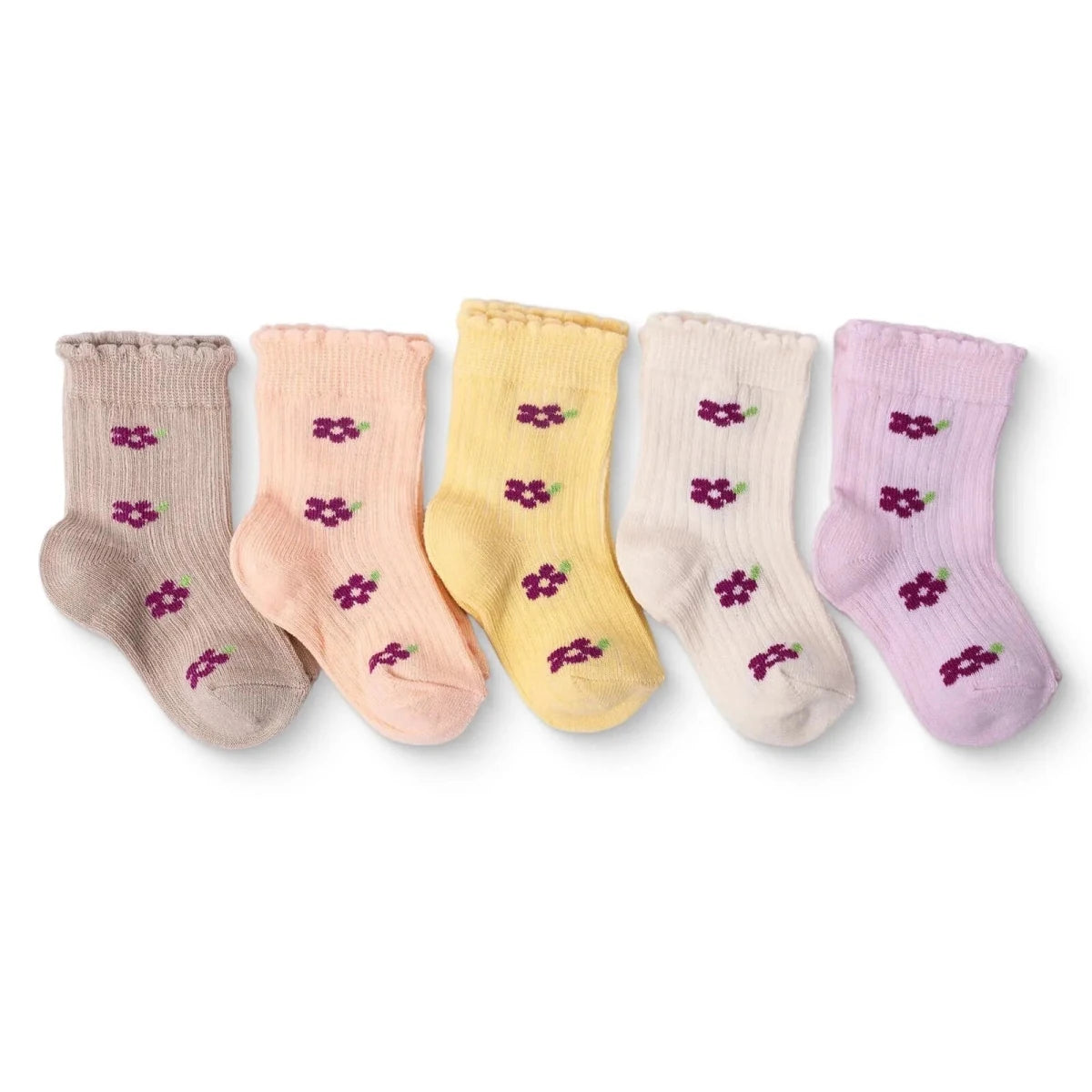 HelloBaby Floral Print 5 Pack Ankle Baby Socks (Newborn to 4-5 Years) Lilac - ebebek