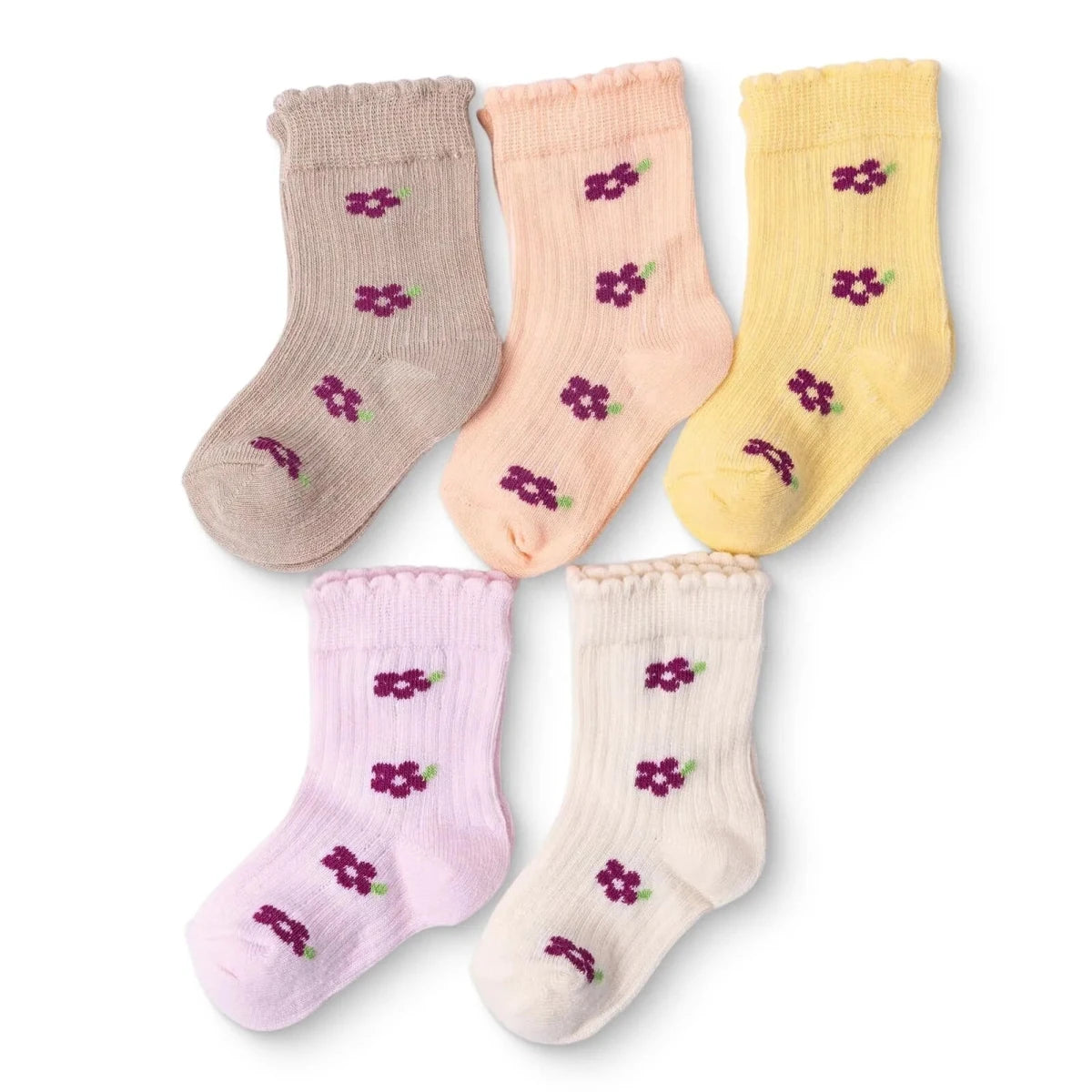 HelloBaby Floral Print 5 Pack Ankle Baby Socks (Newborn to 4-5 Years) Lilac - ebebek