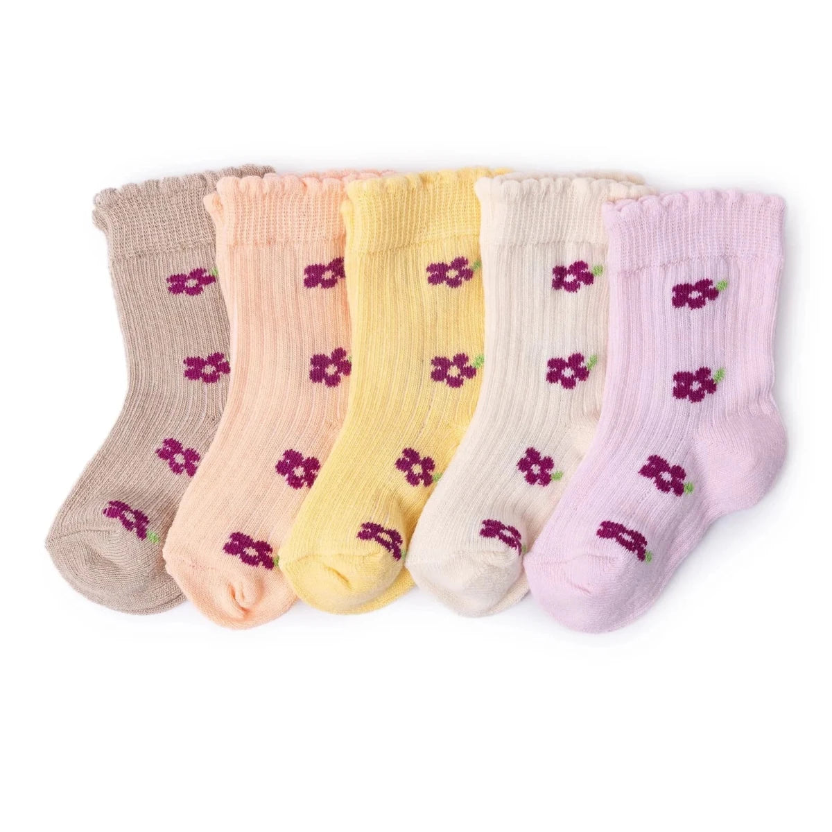 HelloBaby Floral Print 5 Pack Ankle Baby Socks (Newborn to 4-5 Years) Lilac - ebebek