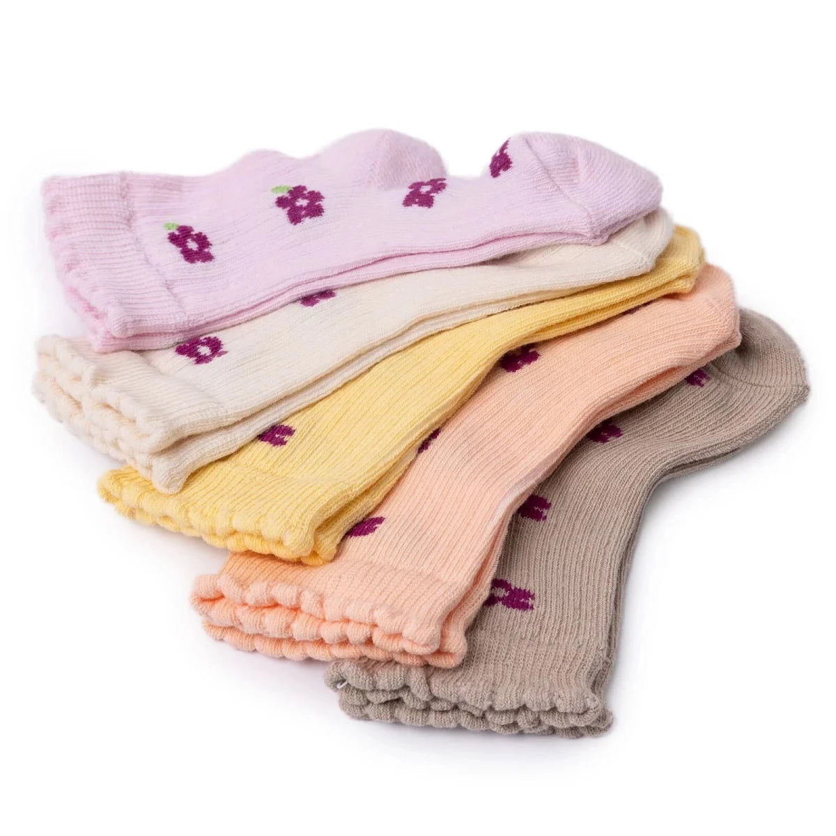 HelloBaby Floral Print 5 Pack Ankle Baby Socks (Newborn to 4-5 Years) Lilac - ebebek