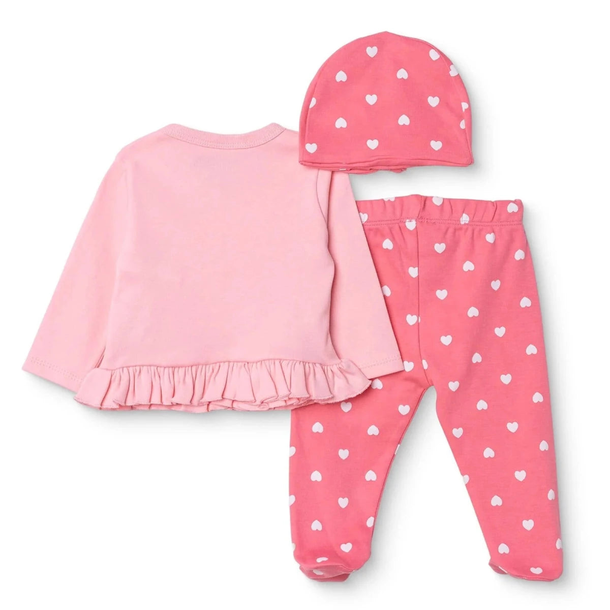 HelloBaby Heart Print Baby Hat, Vest & Bottoms Set (Newborn to 3-6 Months) Pink - ebebek