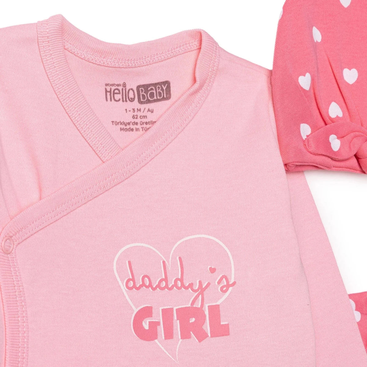 HelloBaby Heart Print Baby Hat, Vest & Bottoms Set (Newborn to 3-6 Months) Pink - ebebek