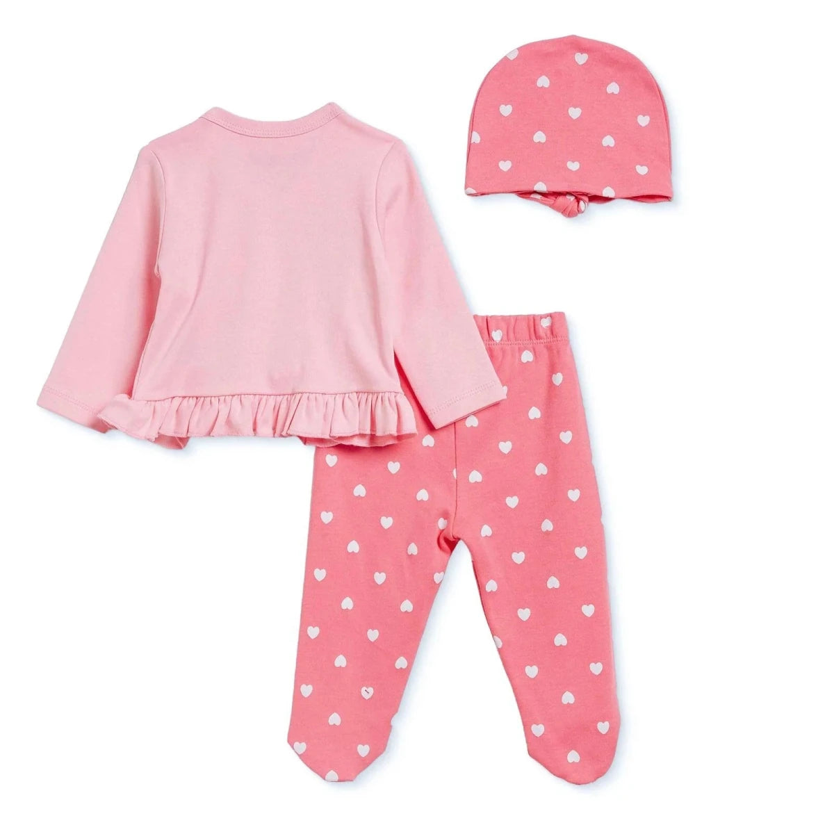 HelloBaby Heart Print Baby Hat, Vest & Bottoms Set (Newborn to 3-6 Months) Pink - ebebek
