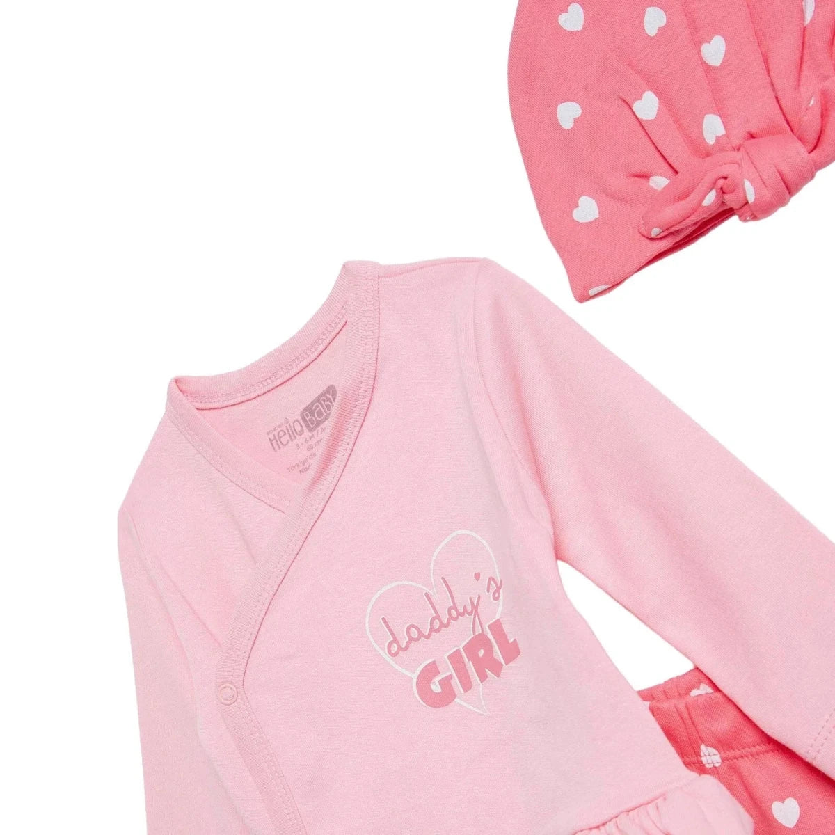 HelloBaby Heart Print Baby Hat, Vest & Bottoms Set (Newborn to 3-6 Months) Pink - ebebek