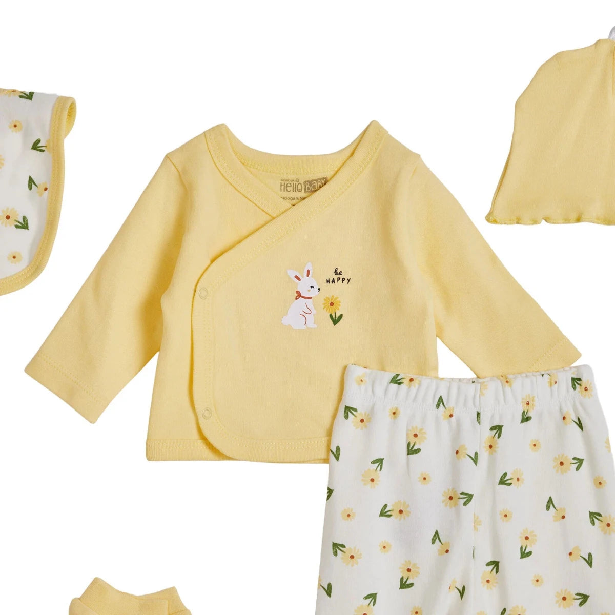 HelloBaby "Sweet Heart" Slogan Baby Hat, Vest & Bottoms Set (Newborn to 3-6 Months) Ecru Printed - ebebek