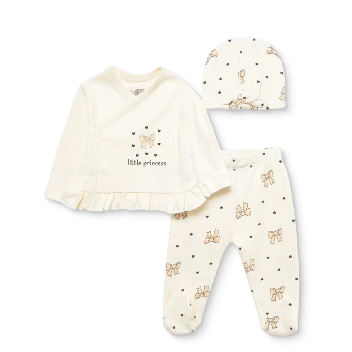 HelloBaby Floral Print Baby Hat, Vest & Bottoms Set (Newborn to 3-6 Months) Beige Printed - ebebek