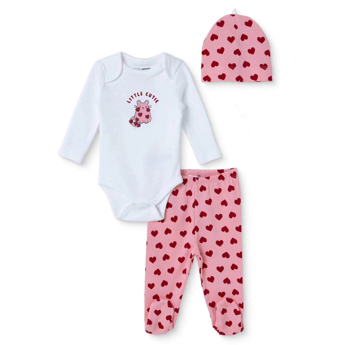 HelloBaby "Little Cutie" Slogan Baby Bodysuit, Hat & Bottoms Set (Newborn to 6-9 Months) Pink - ebebek