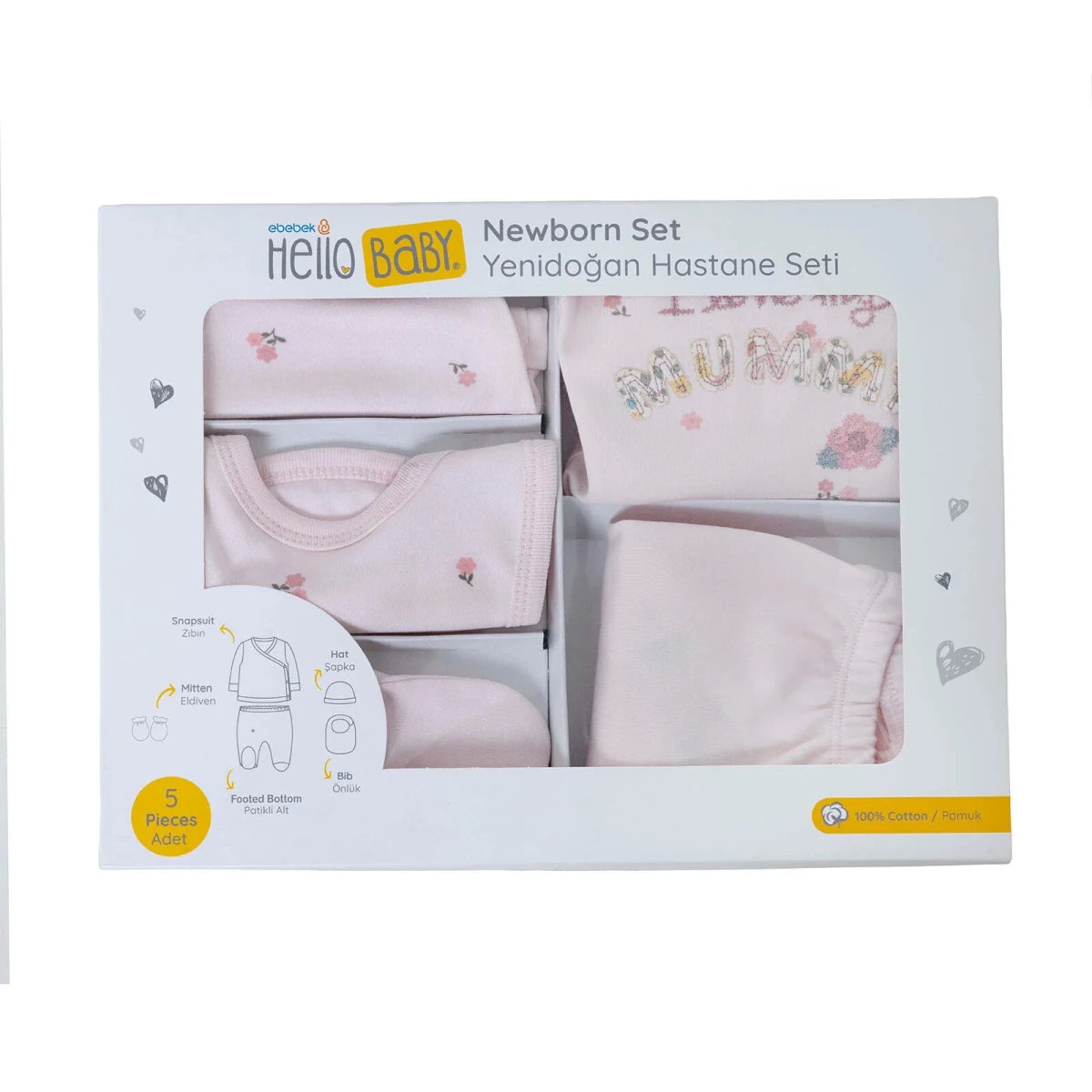 HelloBaby 5 Piece Floral Print Boxed Baby Hospital Bag Set (Newborn) Pink - ebebek
