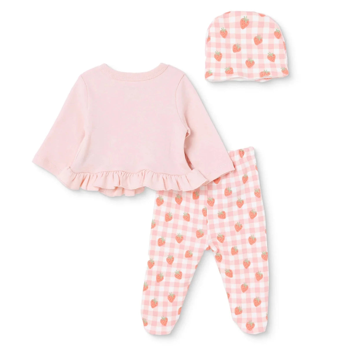 HelloBaby Strawberry Print Baby Hat, Vest & Bottoms Set (Newborn to 3-6 Months) Pink - ebebek