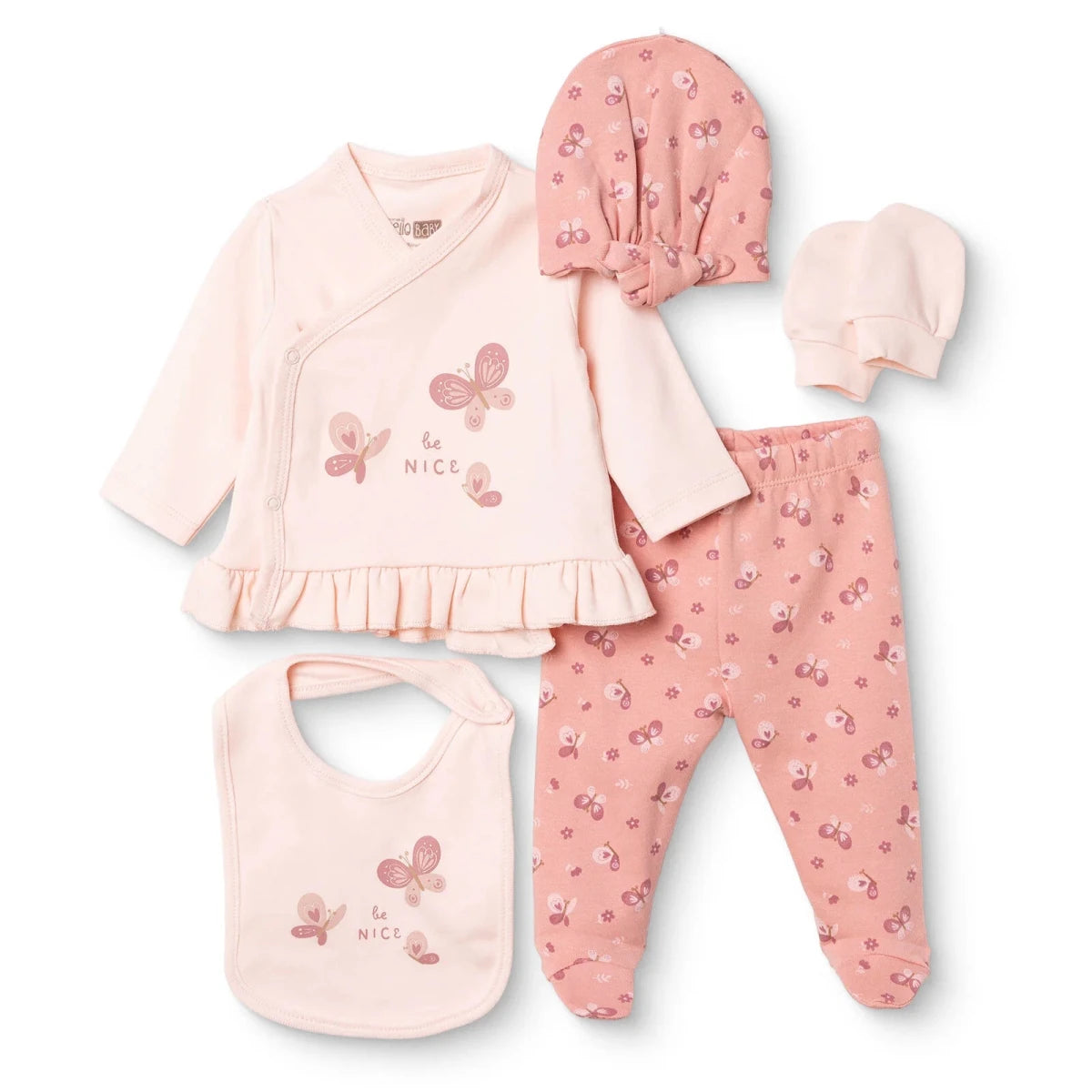 HelloBaby 5 Piece Butterfly Print Baby Hospital Bag Set (Newborn) Pink - ebebek