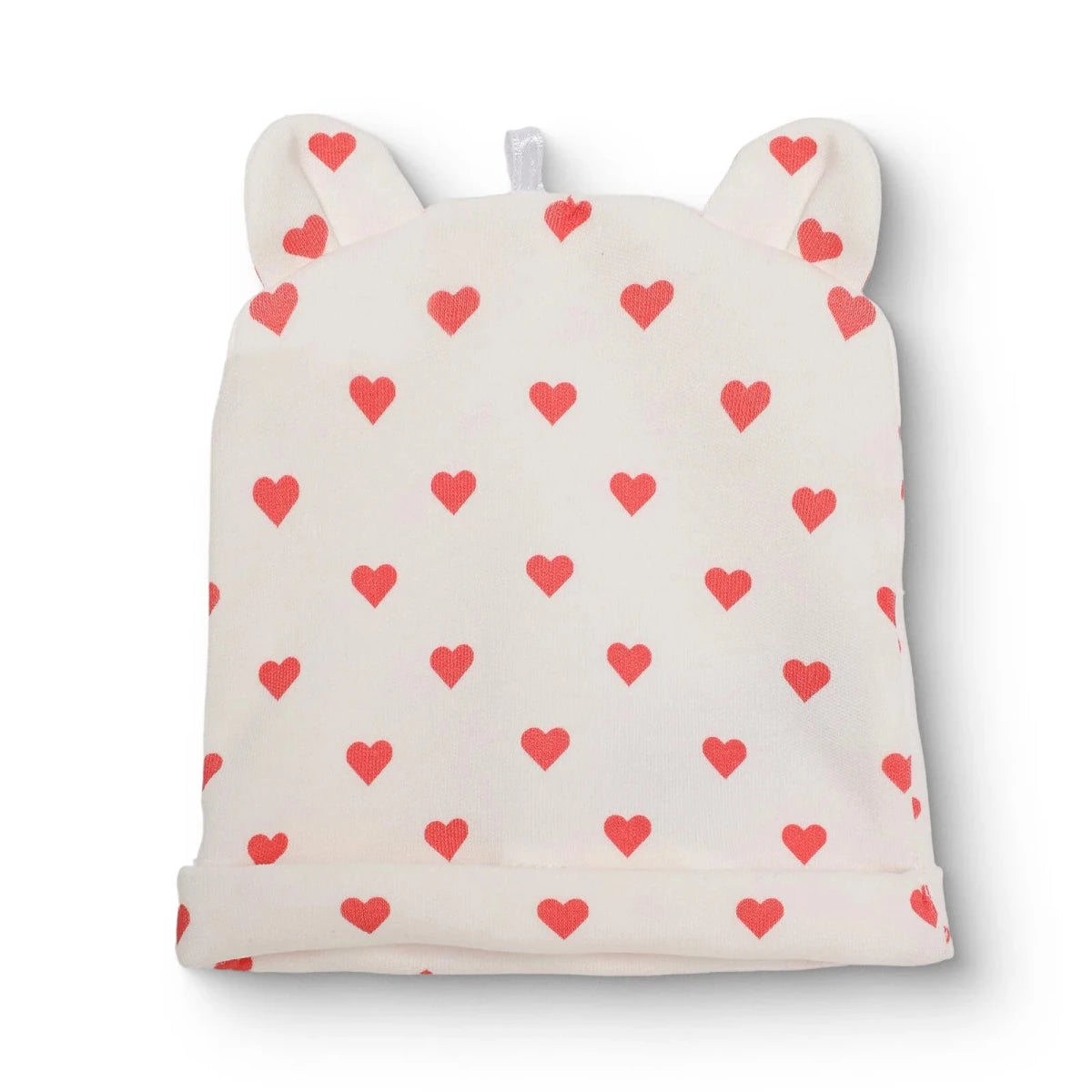 HelloBaby Heart Print Interlock Baby Hat (Newborn) Ecru Printed - ebebek