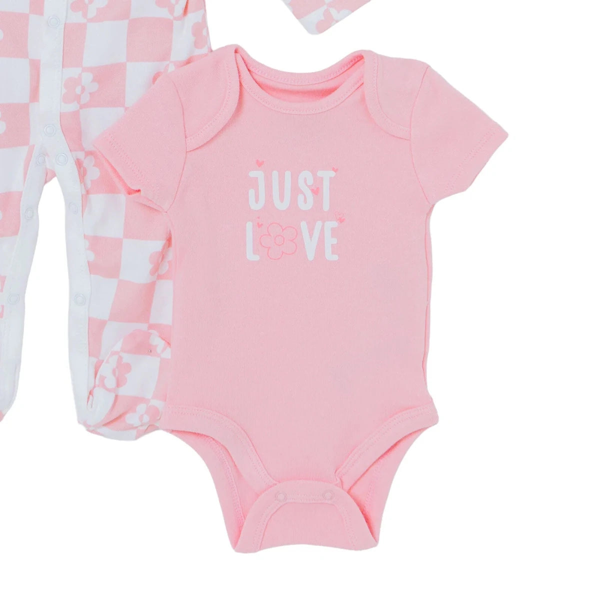 HelloBaby "Just Love" Slogan Baby Bodysuit, Hat & Sleepsuit Set (Newborn to 3-6 Months) Pink - ebebek