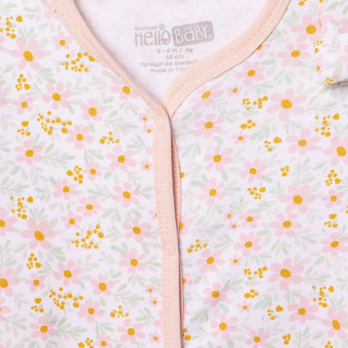 HelloBaby Floral Print Baby Bodysuit, Hat & Sleepsuit Set (Newborn to 3-6 Months) Pink - ebebek