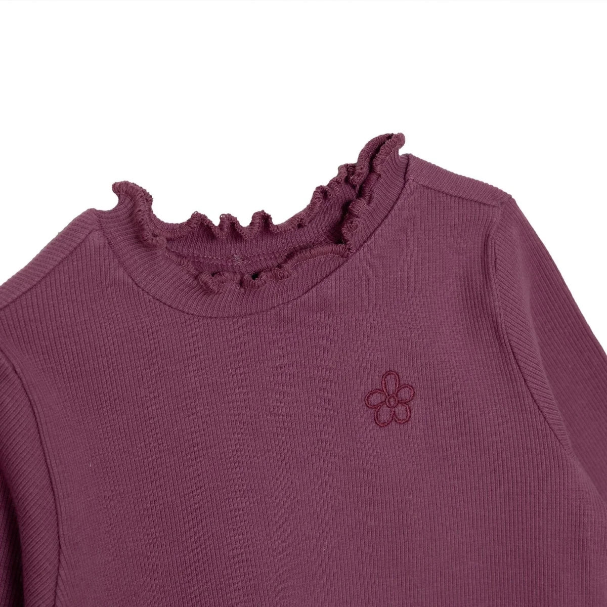 HelloBaby Frill Neck Embroidered Long Sleeve Baby T-Shirt (3-6 Months to 2-3 Years) Damson - ebebek
