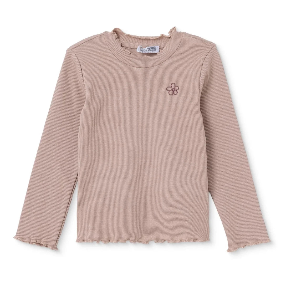 HelloBaby Frill Neck Embroidered Long Sleeve Baby T-Shirt (3-6 Months to 2-3 Years) Brown - ebebek